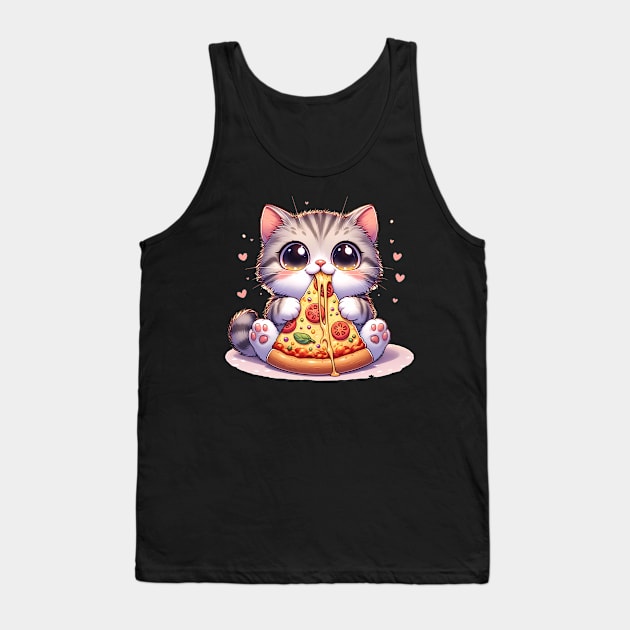 Kawaii Cat eating a slice of Pizza Tank Top by dukito